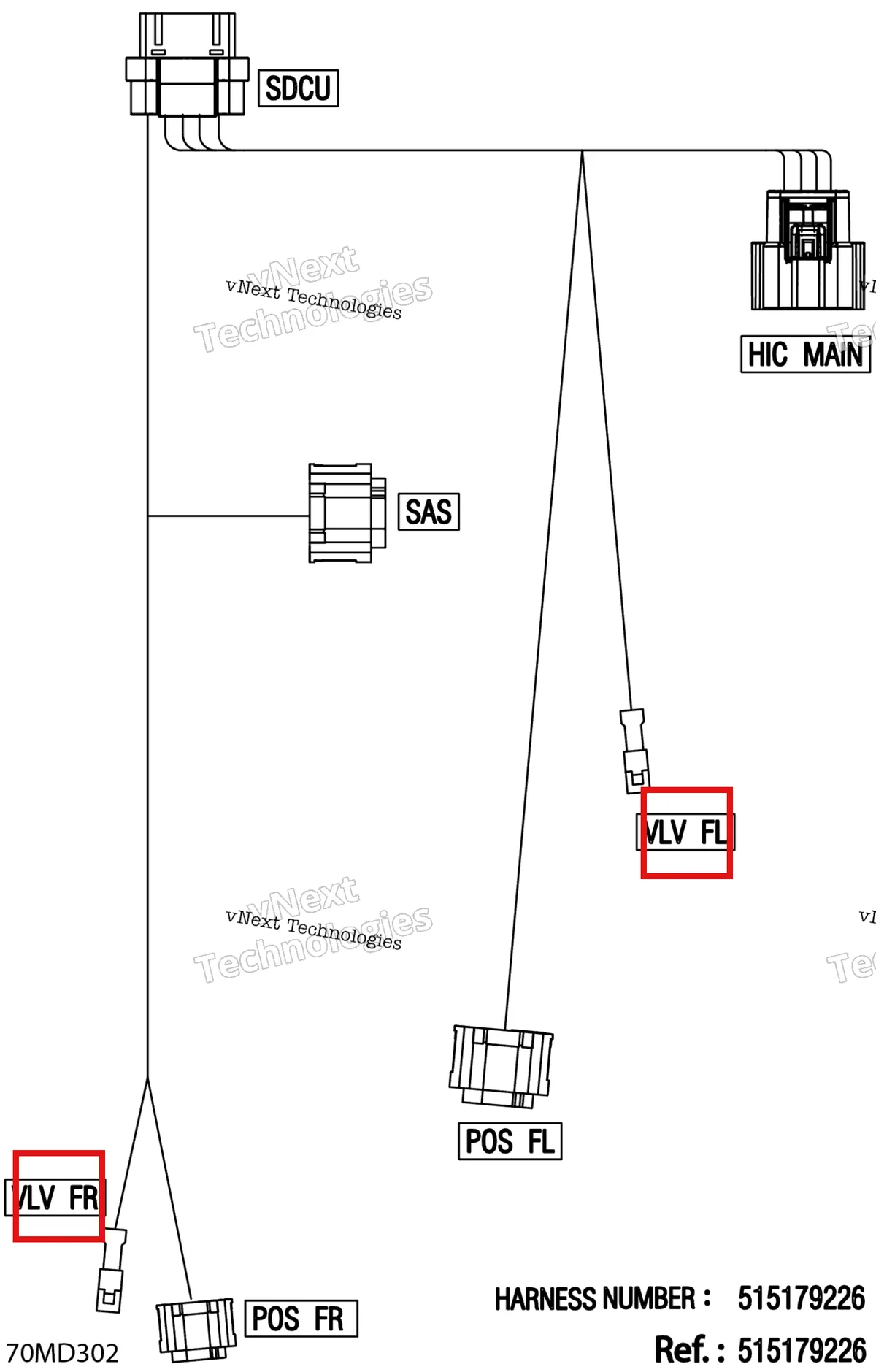 Деталь 710001853 на схеме узла 2024 Ski-Doo MXZ 850 E-TEC - X-RS - MARA - Deep Black - 137X15X1.5IR Track Electric - Suspension Wiring Harness - 515179226