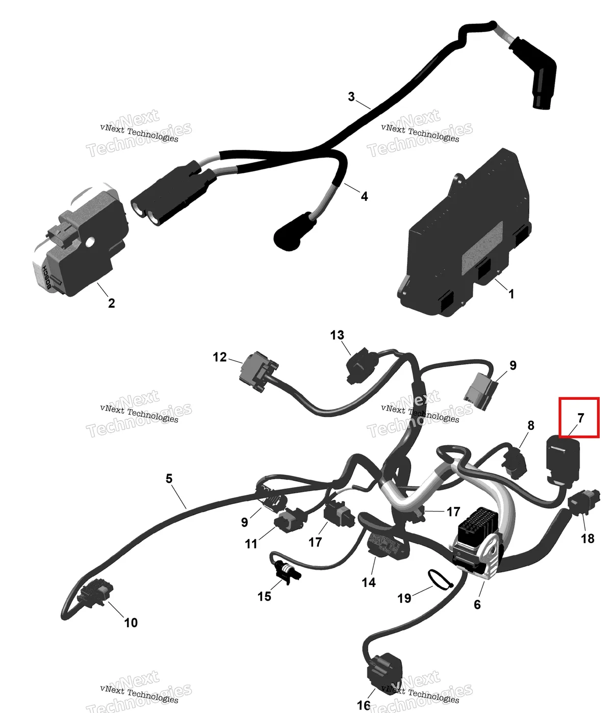 Деталь 710001927 (Кожух) на схеме узла 2026 Can-Am RENEGADE - 4X4 - XMR - 1000R EFI - 5UTA - Hyper Silver Rotax - Engine Harness And Electronic Module