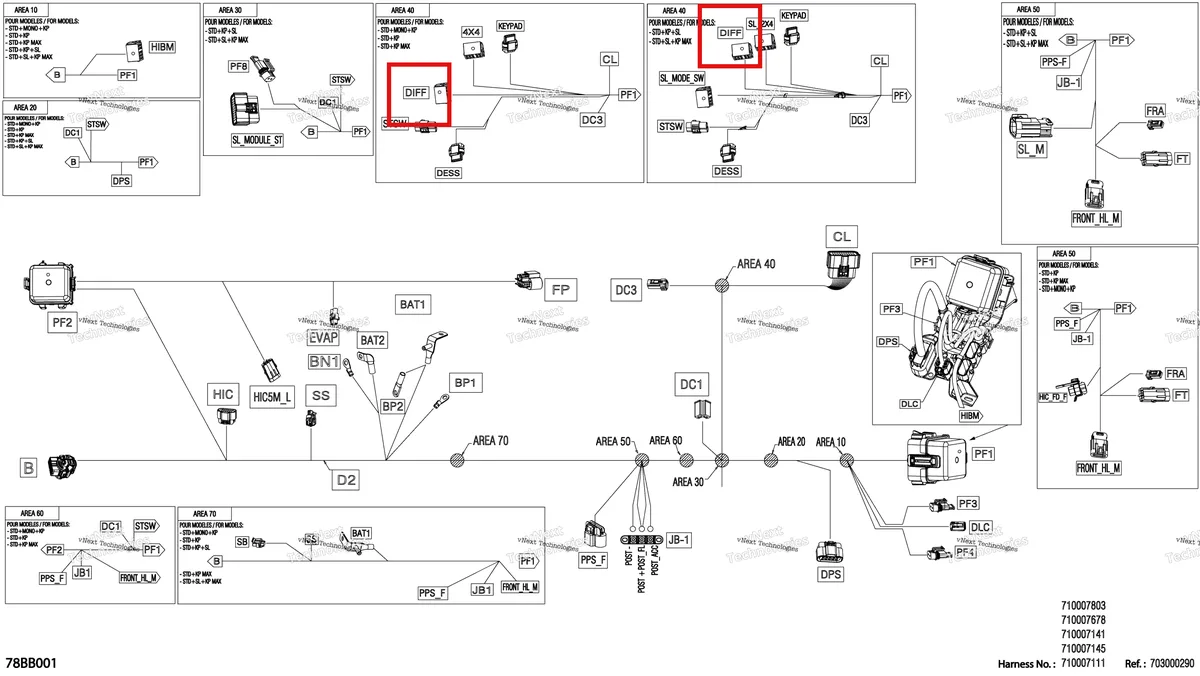 Деталь 710002003 на схеме узла 2022 Can-Am Commander 700 EFI - DPS Electric - Main Harness - 710007678