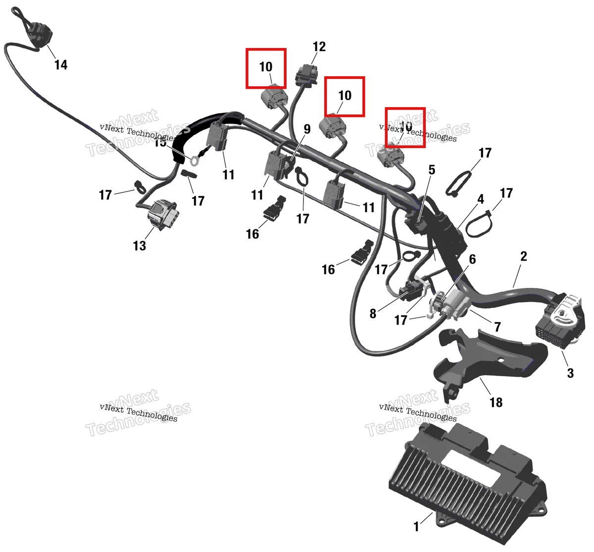Деталь 710002516 на схеме узла 2024 Sea-Doo SPARK 900 ACE - 61RA - Base package - Sunrise Orange - 2UP Rotax - Engine Harness And Electronic Module