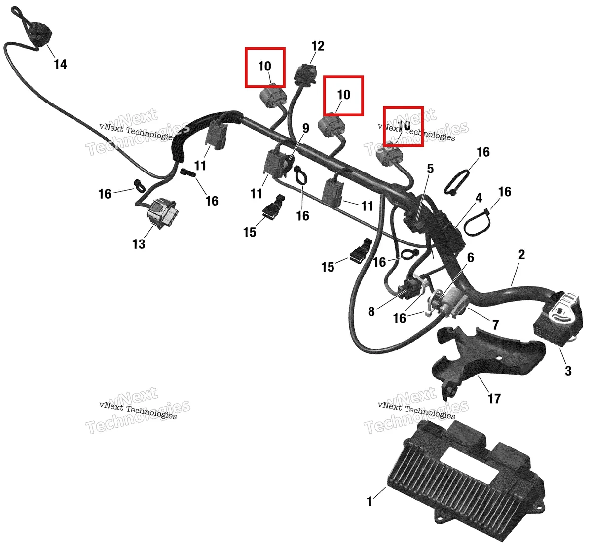 Деталь 710002616 на схеме узла 2019 Sea-Doo SPARK 900 ACE Engine Harness And Electronic Module - 903 - Spark Non Ho