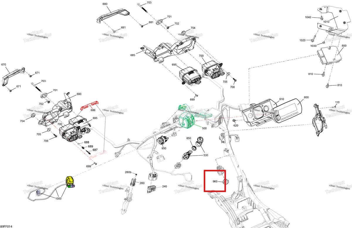 Деталь 710002858 (Резиновый заглушка Can-Am Outlander 4x4 DPS 700 (2025) (710002858)) на схеме узла 2026 Can-Am OUTLANDER - 2X4 - STD - 500 - 1KTB - Legion Red Electric - Front Section