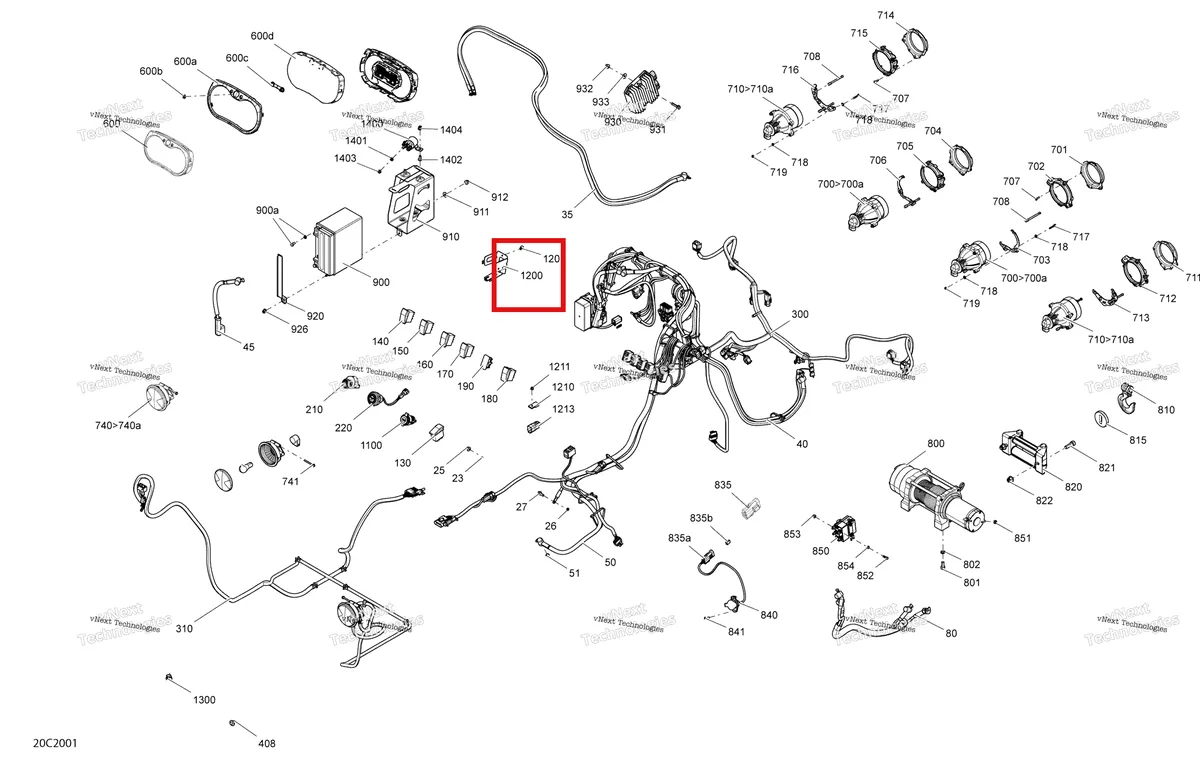 Деталь 710003335 на схеме узла 2020 Can-Am Commander 800R EFI Electrical System