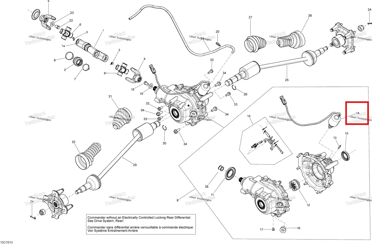 Деталь 710003430 на схеме узла 2015 Can-Am COMMANDER 1000_STD_DPS_XT_XTP Drive System, Rear - With Locking Rear Differential