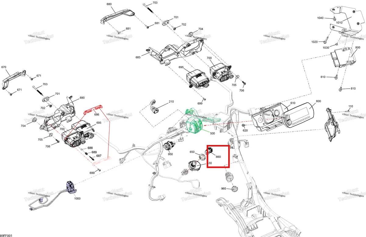 Деталь 710004964 на схеме узла 2026 Can-Am OUTLANDER - 4X4 - DPS - 500 - 1BTG - CALI - Legion Red Electric - Front Section