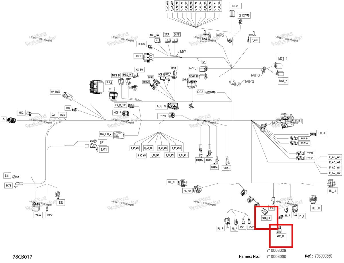 Деталь 710005669 на схеме узла 2022 Can-Am Traxter PRO HD10 - DPS - CE Electric - Main Harness - 710008029 - Model With Abs