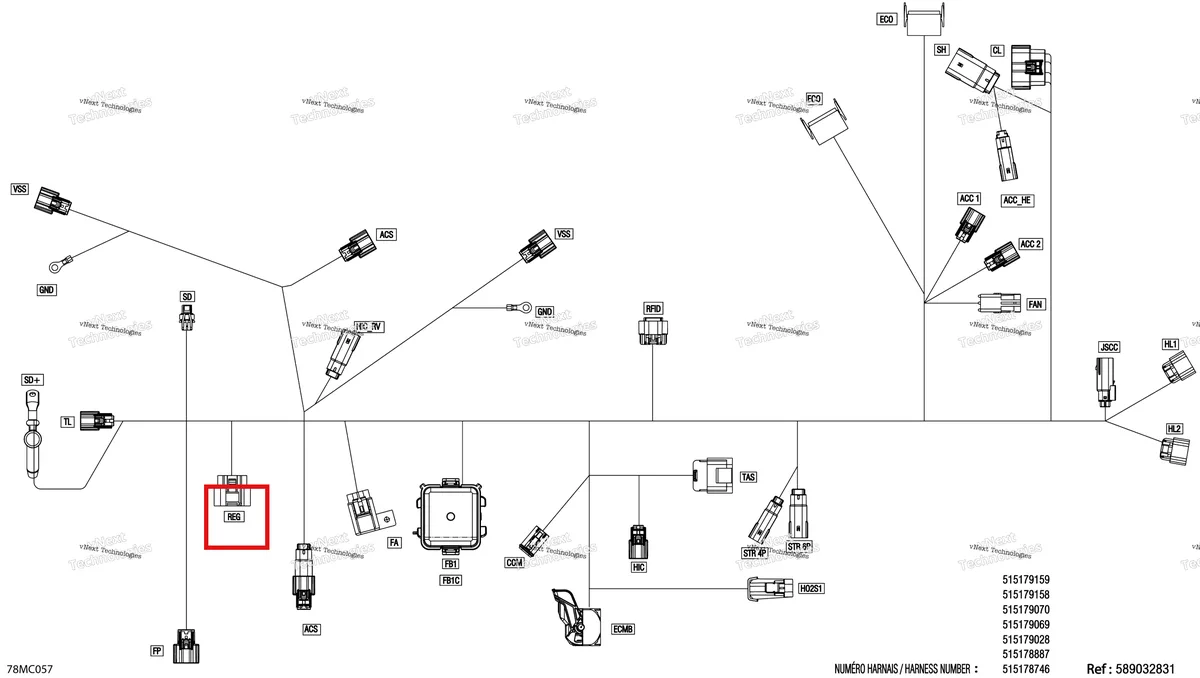 Деталь 710005830 на схеме узла Electric - Main Harness - 515178887 - Model With Vip Hi-End Gauge