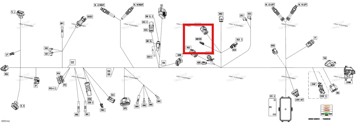 Деталь 710006273 на схеме узла 2024 Can-Am Outlander MAX 1000R EFI 4X4 - 5URA - XT Package - Platinum Silver Satin Electric - Main Harness - 710009777