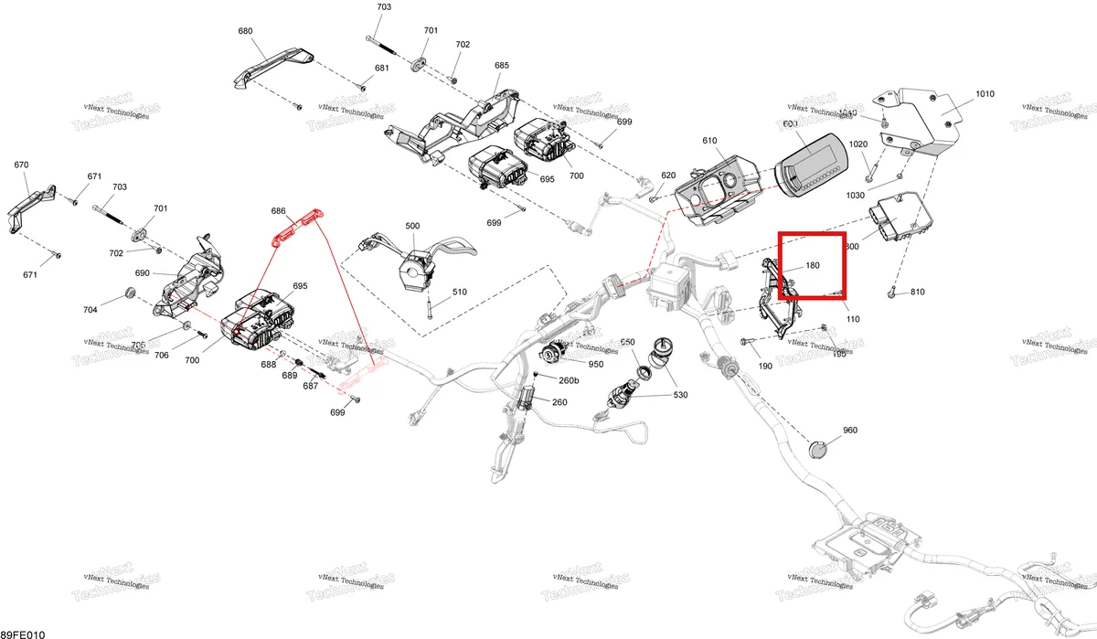 Деталь 710006328 (Глушитель опора Can-Am Outlander 4x4 DPS 700 (2025) (710006328)) на схеме узла 2025 Can-Am OUTLANDER - 2X4 - STD - 500 - 1KSB - Legion Red Electric - Front Section