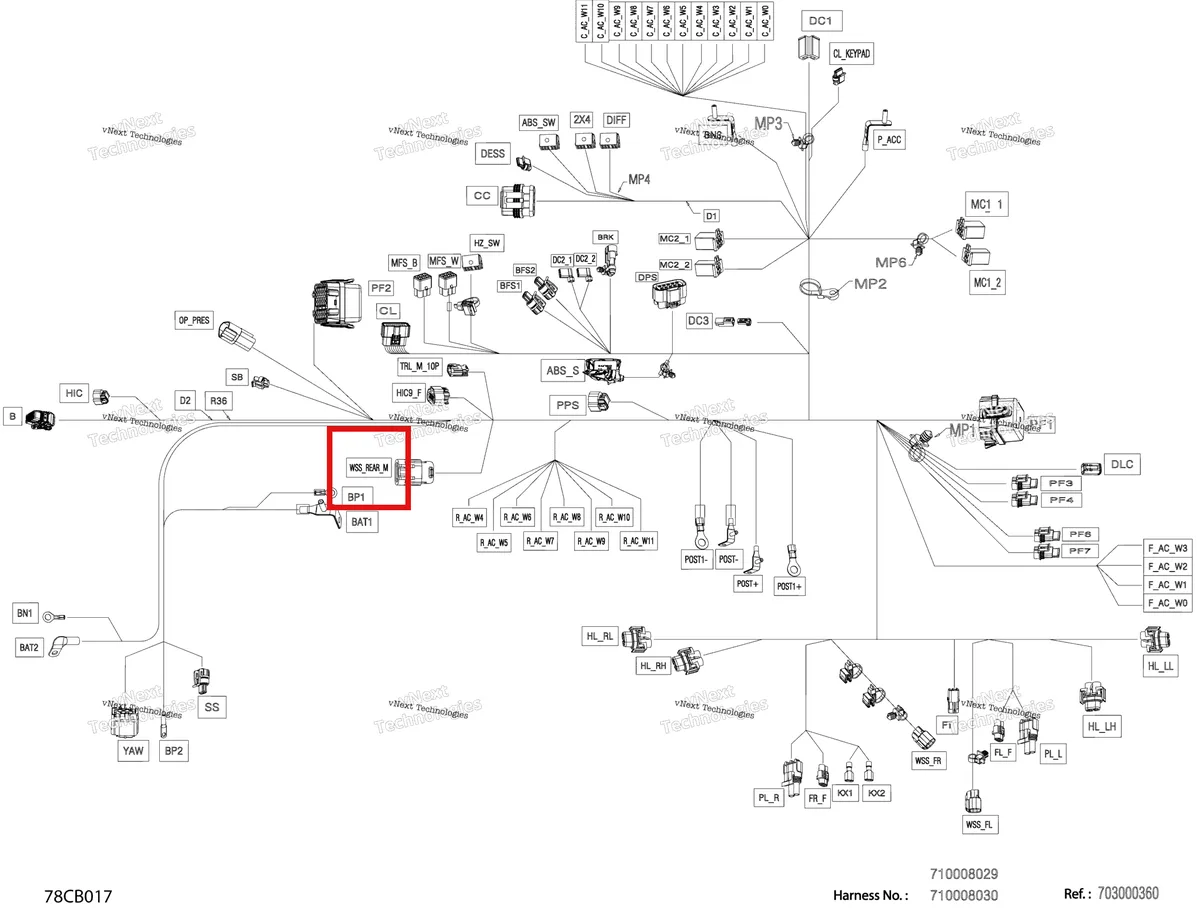 Деталь 710006398 на схеме узла 2022 Can-Am Traxter PRO HD10 - DPS - CE Electric - Main Harness - 710008029 - Model With Abs