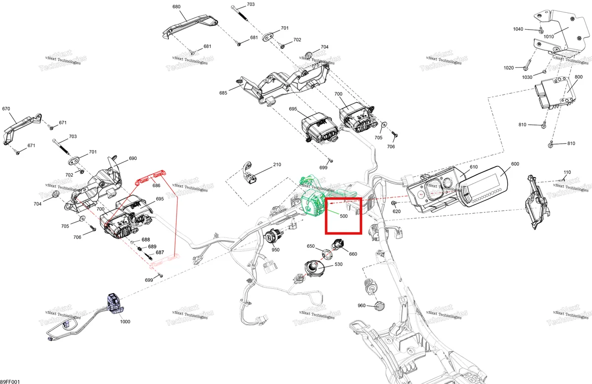 Деталь 710006944 на схеме узла 2026 Can-Am OUTLANDER - 4X4 - DPS - 500 - 1BTG - CALI - Legion Red Electric - Front Section
