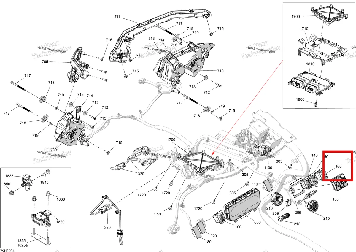 Деталь 710007027 (Подвески выключатель Can-Am Maverick MAX Turbo RR XRS Smart Shock (2024) (710007027)) на схеме узла 2025 Can-Am Maverick MAX - TURBO RR - XRS SAS - 9NSC - Fiery Red Metallic - 72