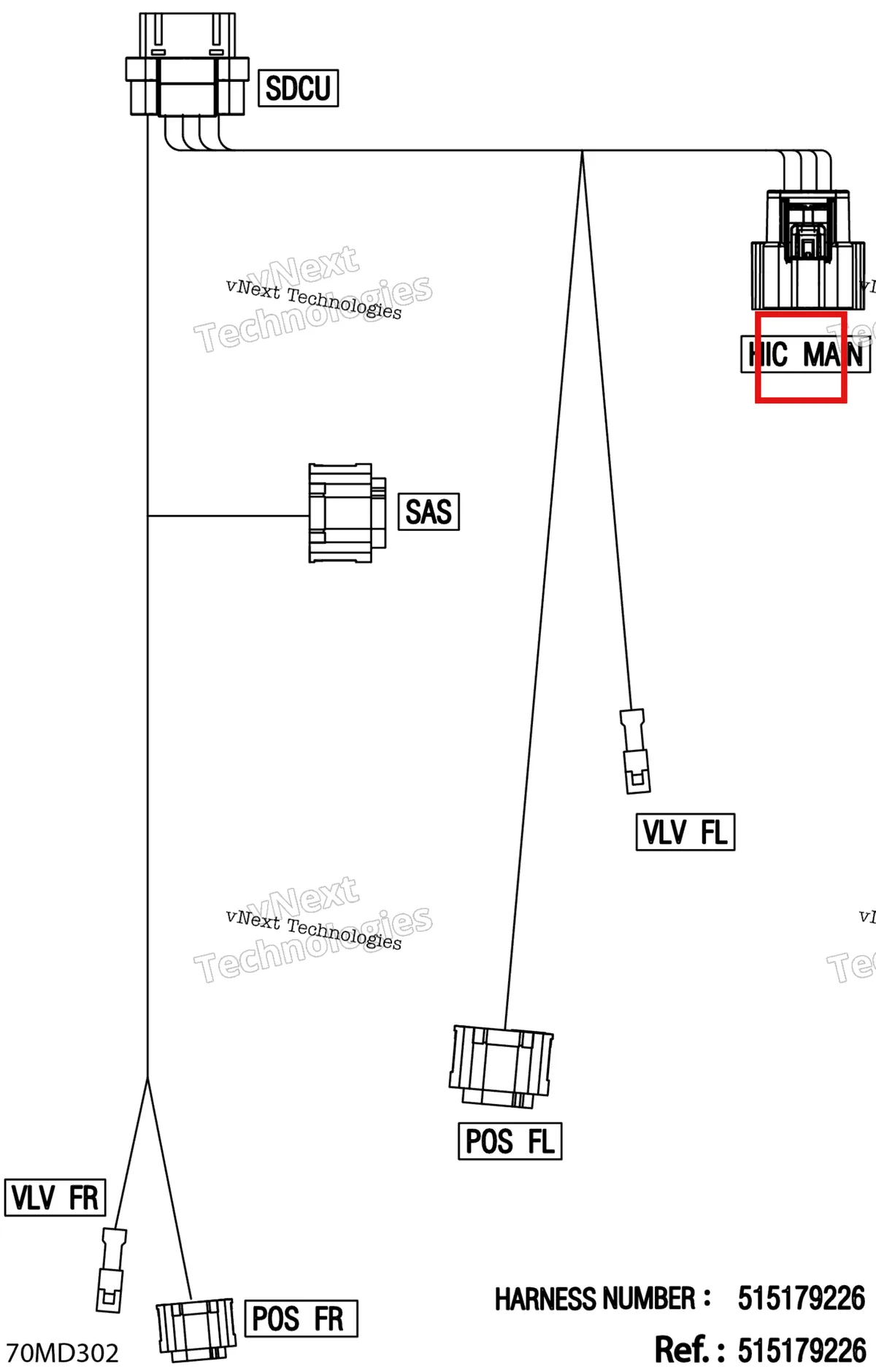 Деталь 710008244 на схеме узла 2024 Ski-Doo MXZ 850 E-TEC - X-RS - MARA - Deep Black - 137X15X1.5IR Track Electric - Suspension Wiring Harness - 515179226