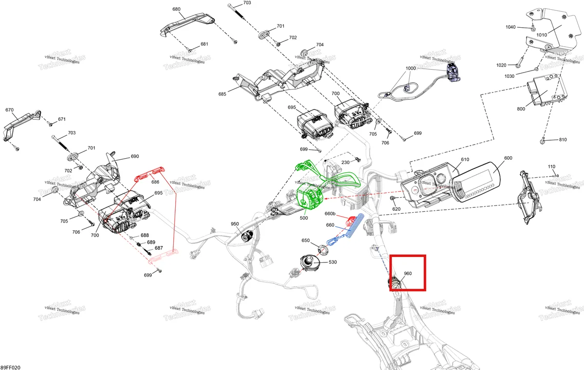 Деталь 710008594 на схеме узла 2026 Can-Am OUTLANDER - 4X4 - XMR - 700 - 1STA - Dark Wildland Camo Electric - Front Section
