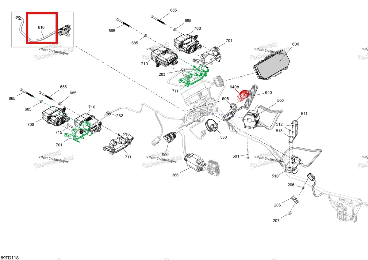 Деталь 710008638 на схеме узла 2024 Can-Am Outlander 850 EFI 4X4 - 4KRA - X MR Package - Legion Red Electric - Front Section