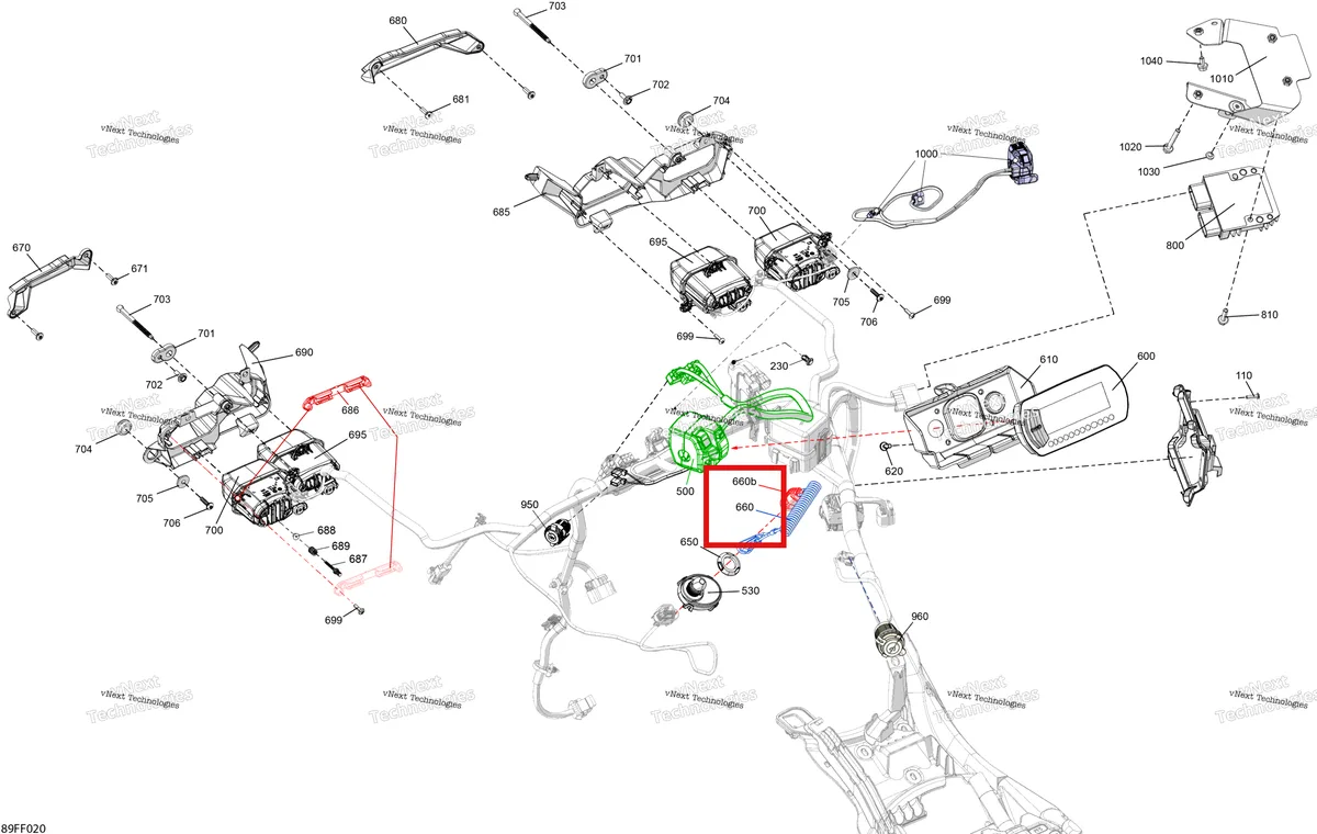 Деталь 710010247 (Ключ Dess Can Am в сборе включает 660 to 660 b Can-Am Outlander 4x4 XMR 1000R (2025) (710010247)) на схеме узла 2026 Can-Am OUTLANDER - 4X4 - XMR - 700 - 1STA - Dark Wildland Camo Electric - Front Section