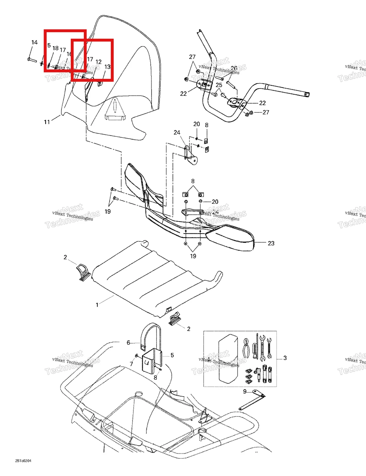 Деталь 715000055 на схеме узла 2002 Can-Am Quest XT Windshield And Front Tray