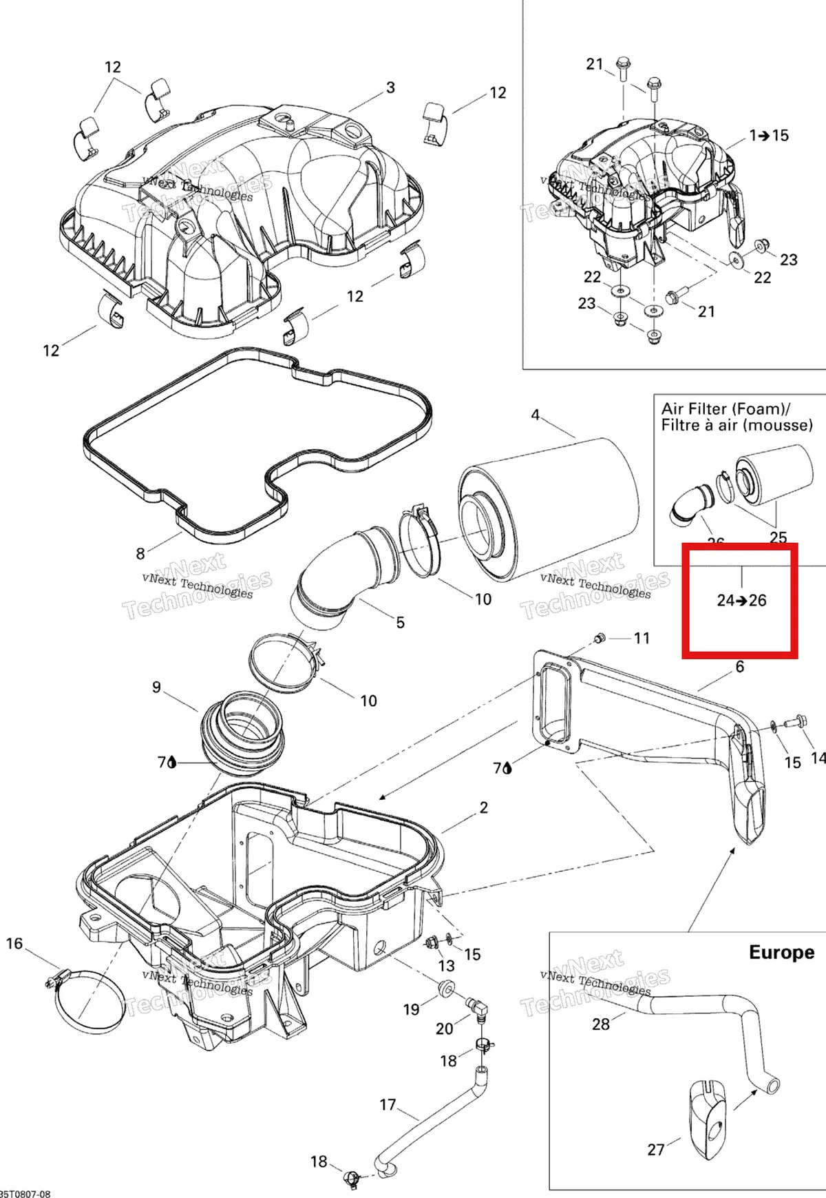 Деталь 715000310 на схеме узла 2008 Can-Am Outlander MAX 500 XT Air Intake Silencer