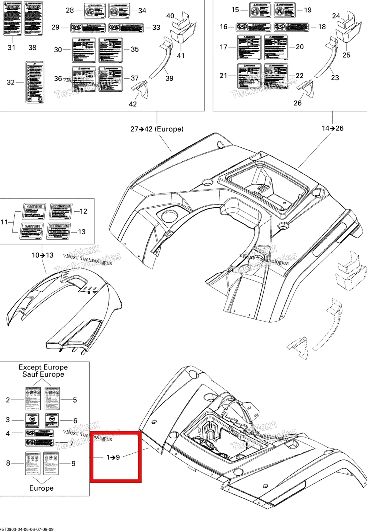 Деталь 715000813 на схеме узла 2009 Can-Am Outlander 650 EFI XT Fender And Central Panel Kit Xt