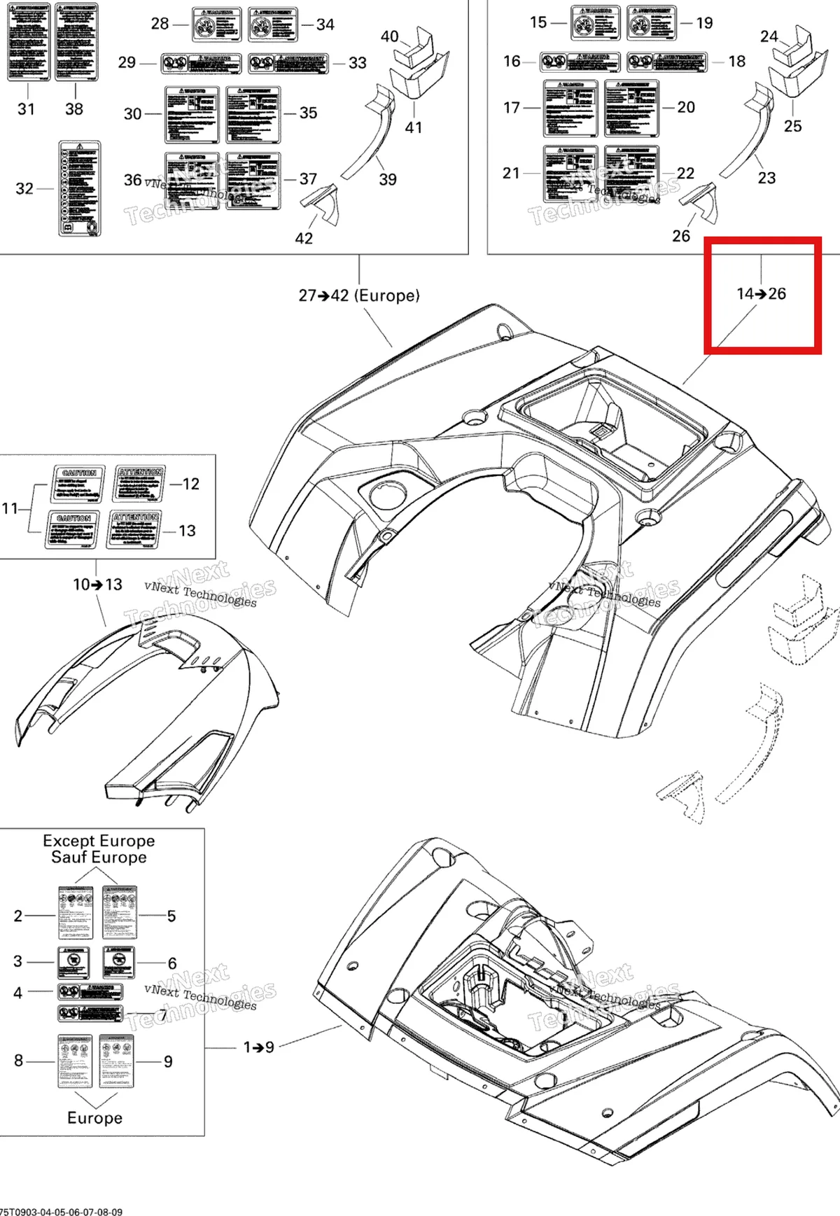 Деталь 715000828 на схеме узла 2009 Can-Am Outlander 650 EFI XT Fender And Central Panel Kit Xt