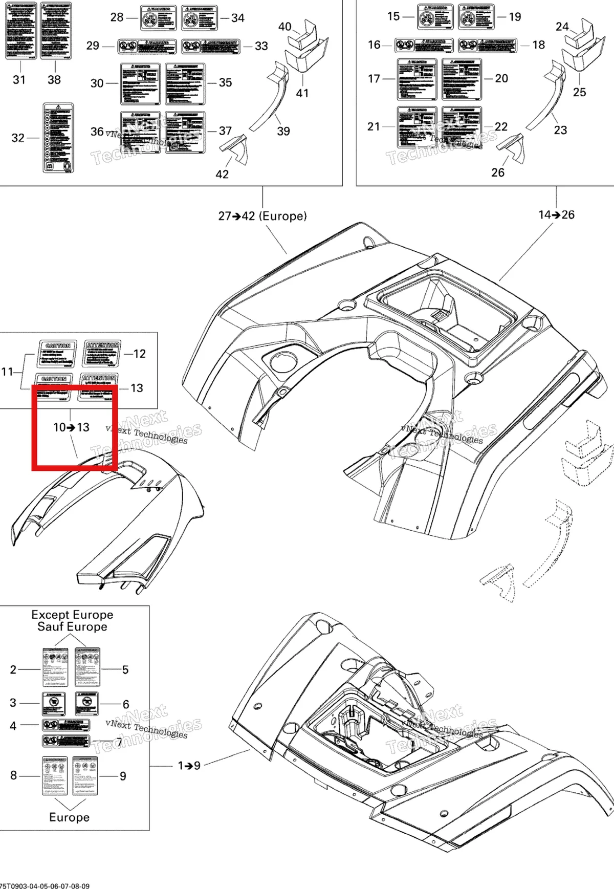 Деталь 715000842 на схеме узла 2009 Can-Am Outlander 650 EFI XT Fender And Central Panel Kit Xt