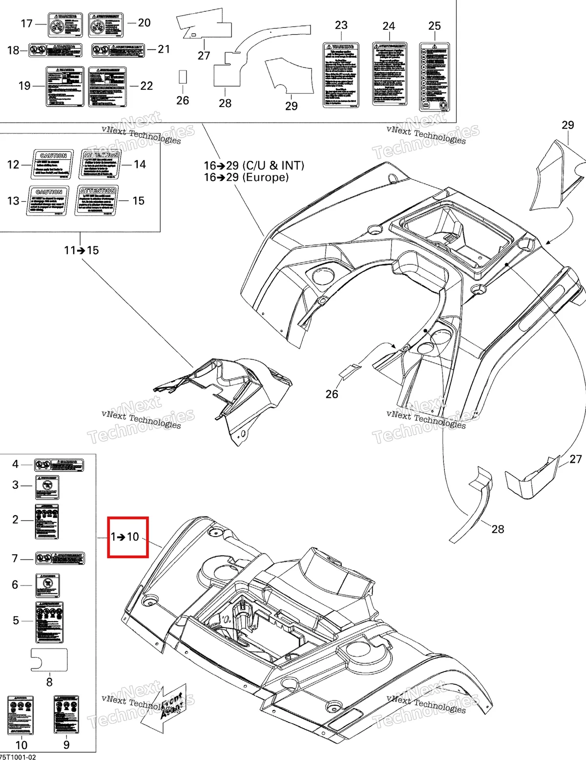 Деталь 715001030 на схеме узла 2010 Can-Am Outlander 400 EFI Fender And Central Panel Kit