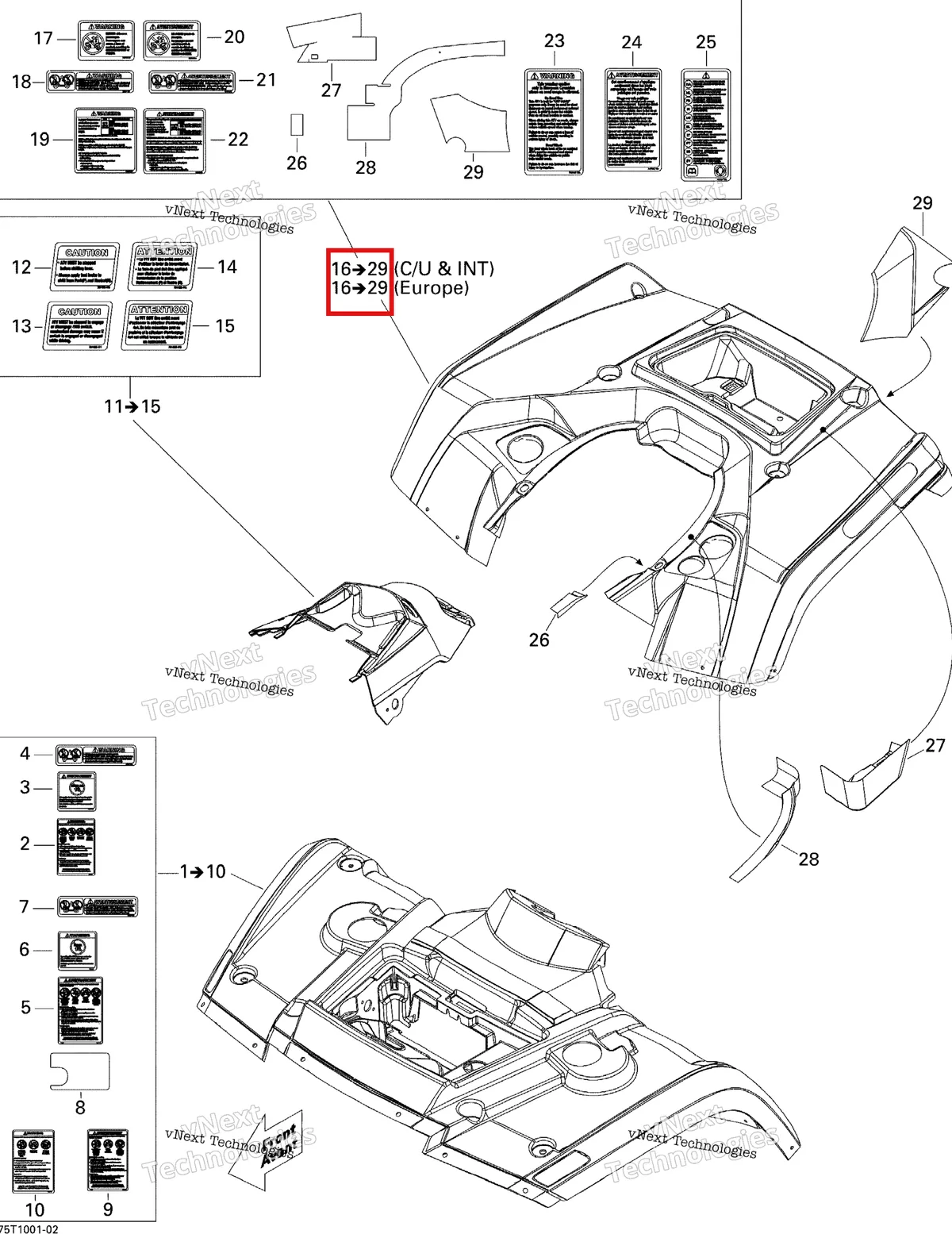 Деталь 715001032 на схеме узла 2010 Can-Am Outlander 400 EFI Fender And Central Panel Kit