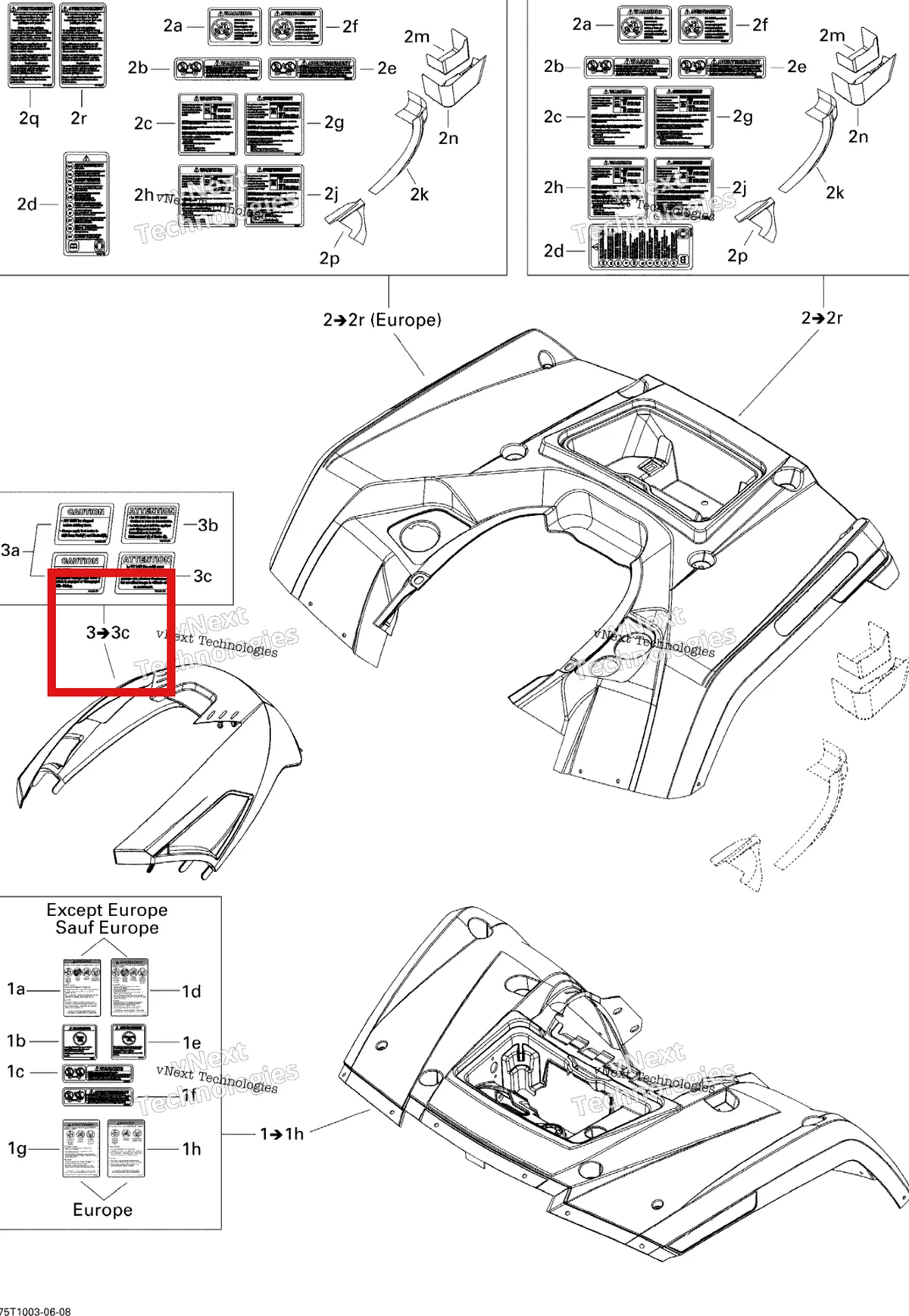 Деталь 715001053 на схеме узла 2010 Can-Am Outlander 500 EFI Fender And Central Panel Kit