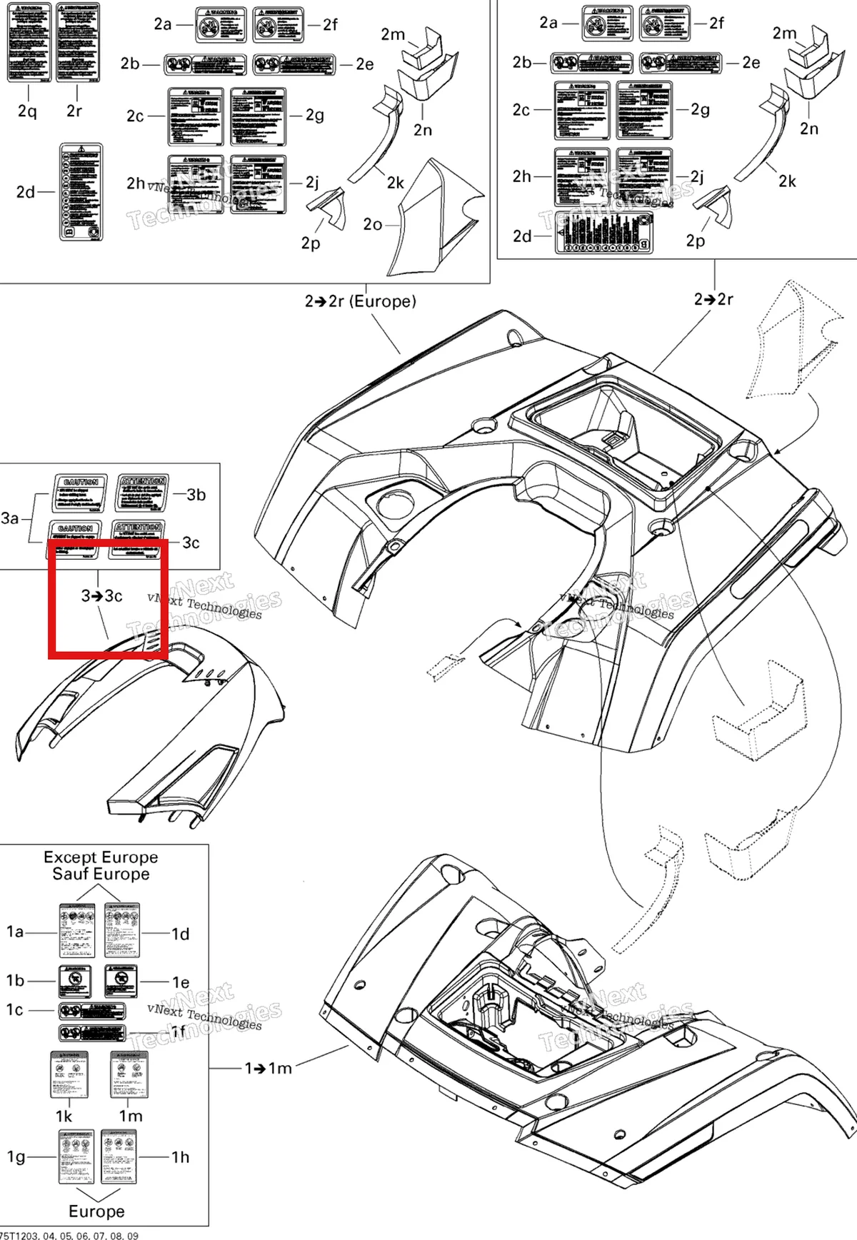 Деталь 715001073 на схеме узла 2012 Can-Am Outlander MAX 800REFI STD, XT & XT-P Fender And Central Panel Kit