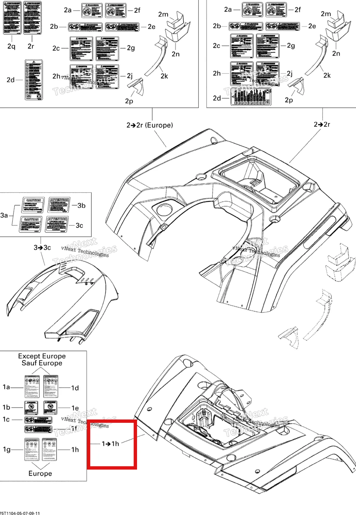 Деталь 715001154 на схеме узла 2011 Can-Am Outlander Max 650 EFI Fender And Central Panel Kit