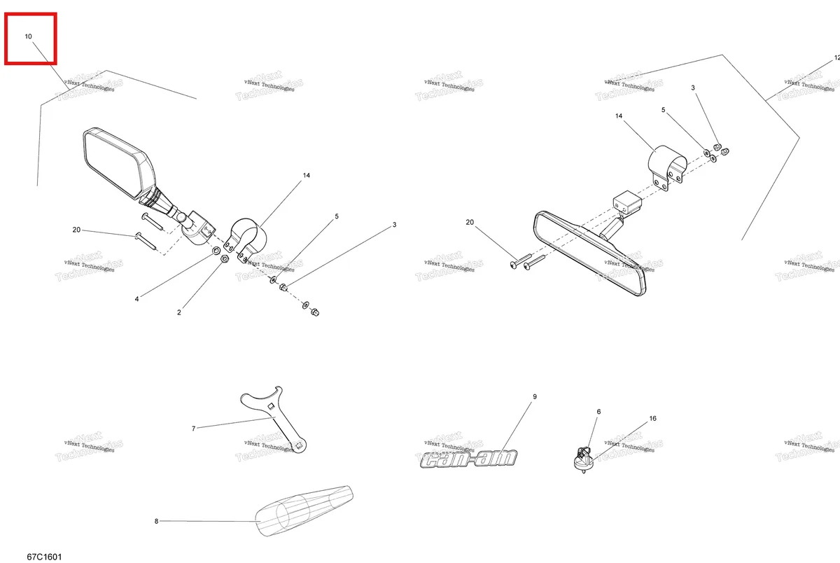 Деталь 715001192 на схеме узла 2016 Can-Am Commander - Commander MAX Mirrors And Tools
