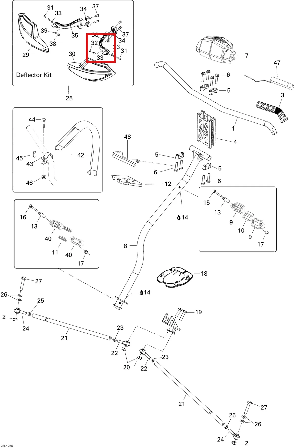 Деталь 715001379 (Деталь Support Kit For Deflectors) на схеме узла 07- Steering System
