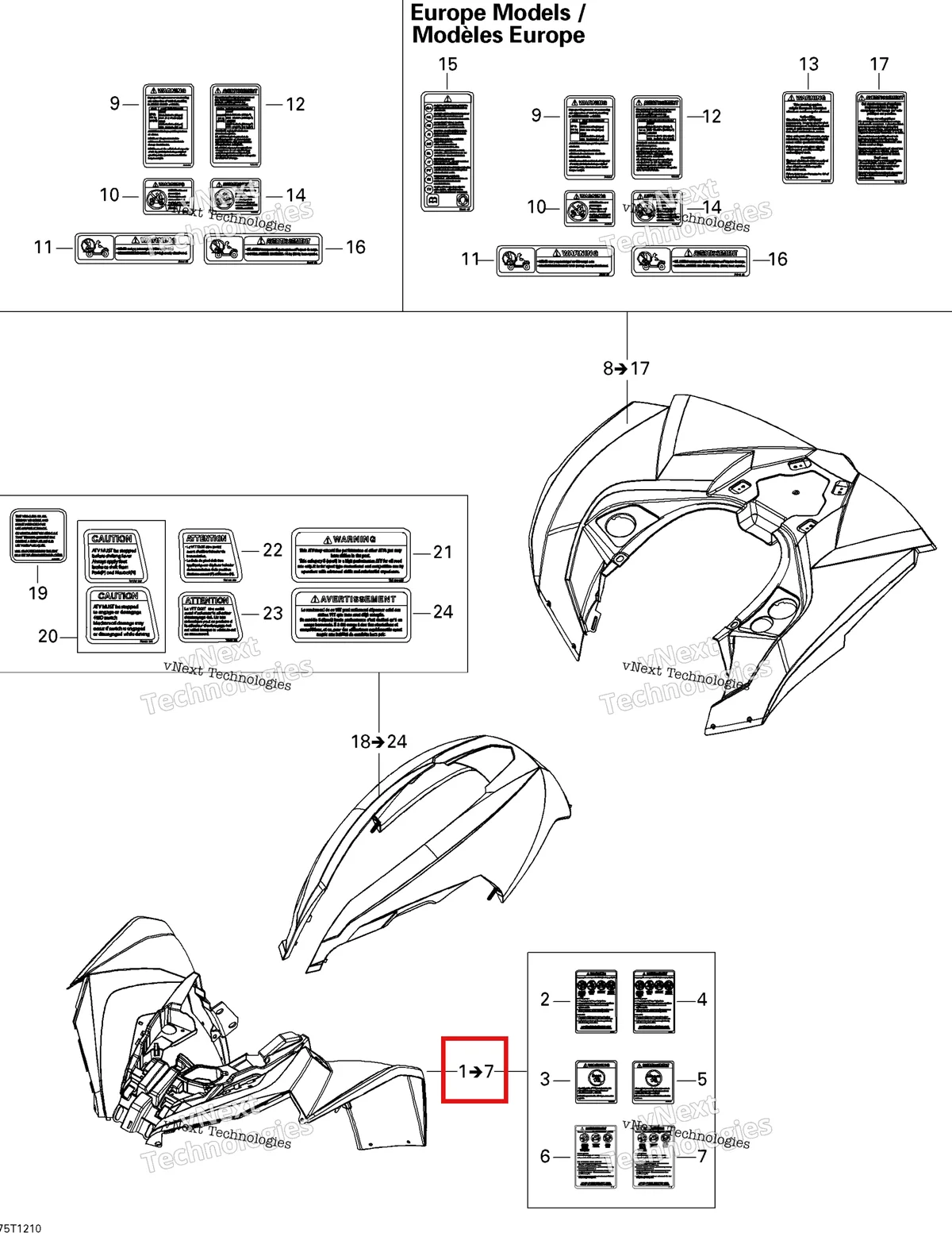 Деталь 715001455 на схеме узла 2012 Can-Am Renagade 500EFI STD Fender And Central Panel Kit