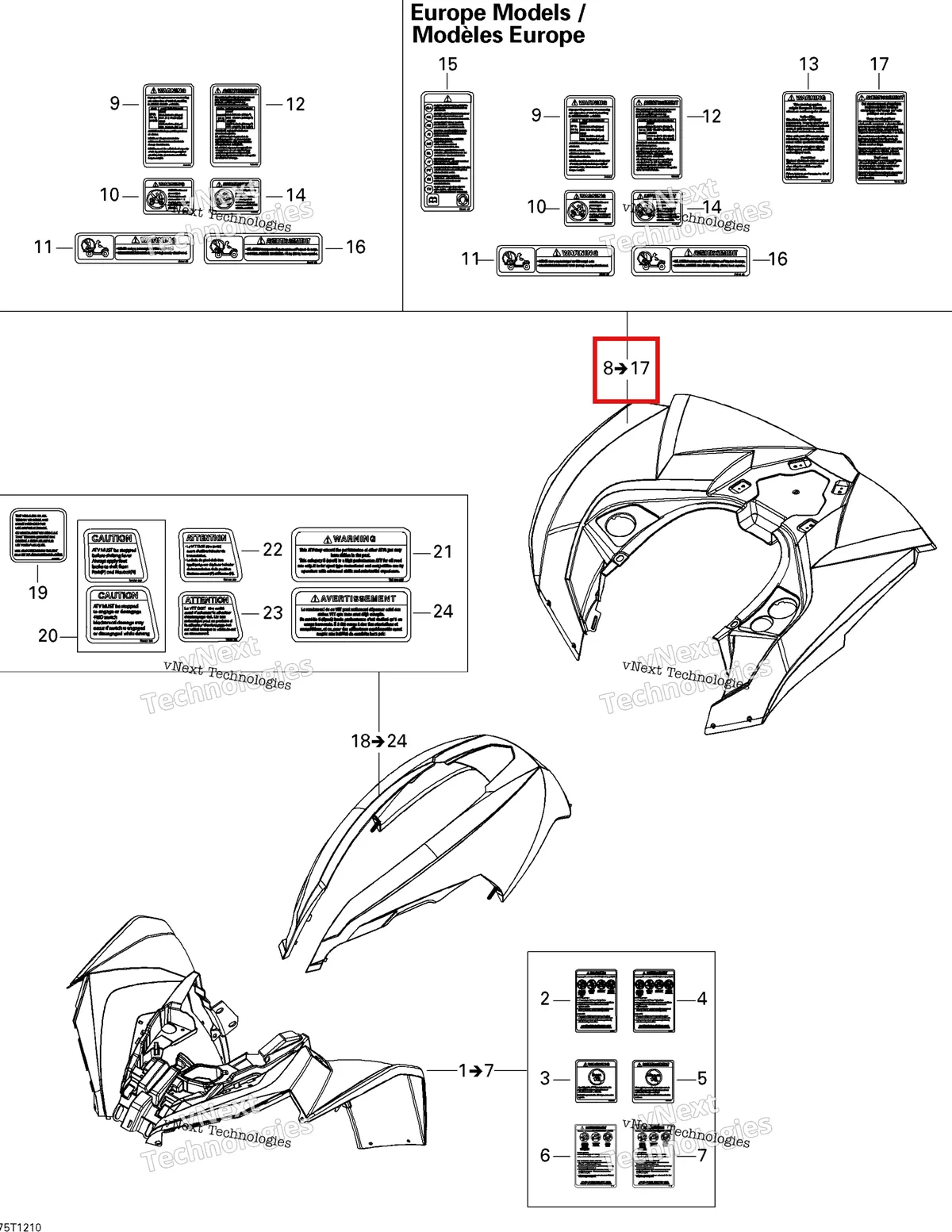 Деталь 715001459 на схеме узла 2012 Can-Am Renagade 500EFI STD Fender And Central Panel Kit