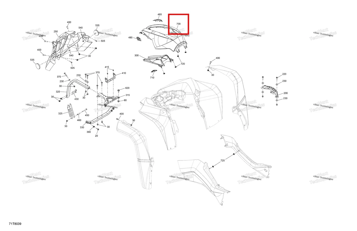 Деталь 715001461 на схеме узла 2018 Can-Am RENEGADE - 4X4 - XXC - 1000R - 5VJA - Can-Am Red Body - Front Section