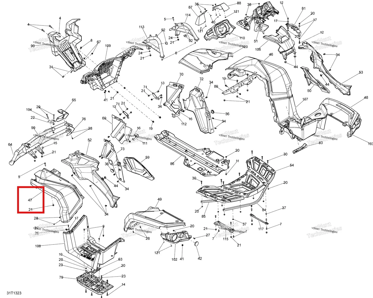 Деталь 715001504 на схеме узла 2013 Can-Am OUTLANDER 650EFI XMR Body And Accessories