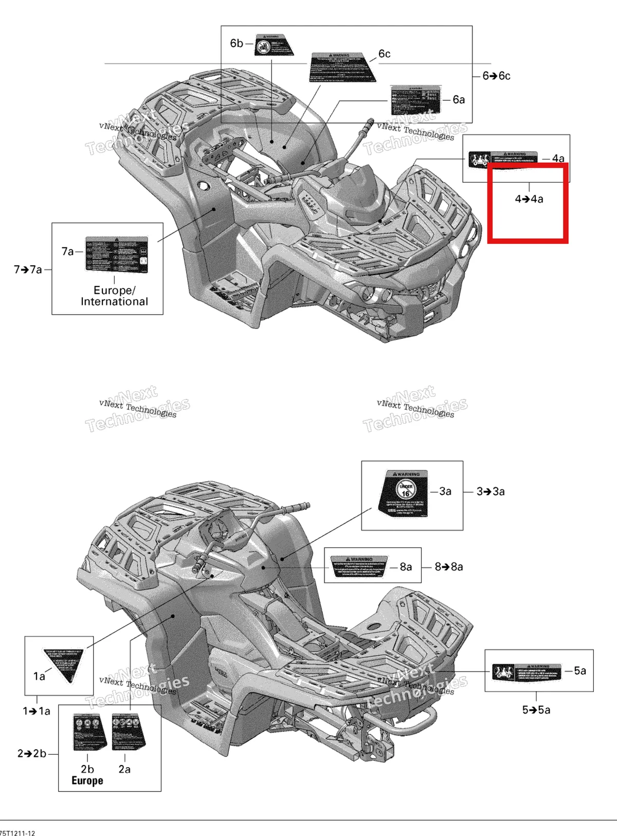Деталь 715001545 на схеме узла 2012 Can-Am Outlander STD, XT, 1000 EFI Fender And Central Panel Kit