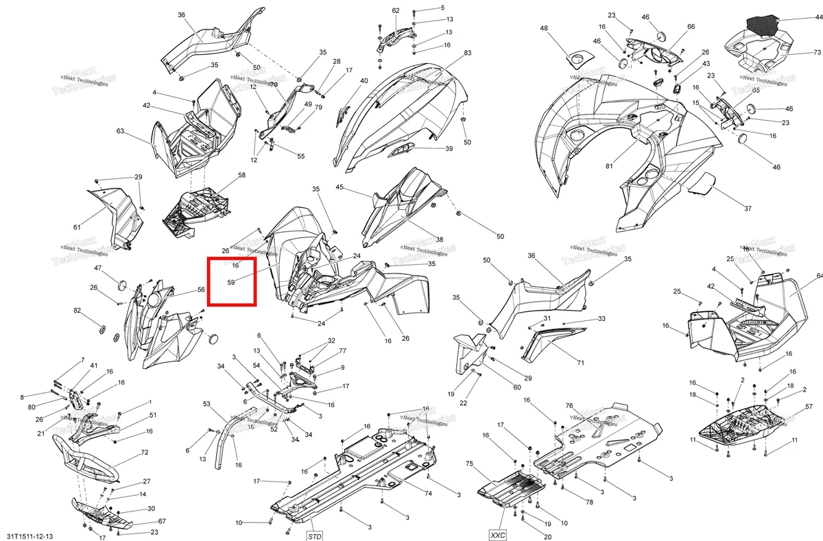 Деталь 715002157 на схеме узла 2015 Can-Am RENEGADE 1000 EFI Body And Accessories