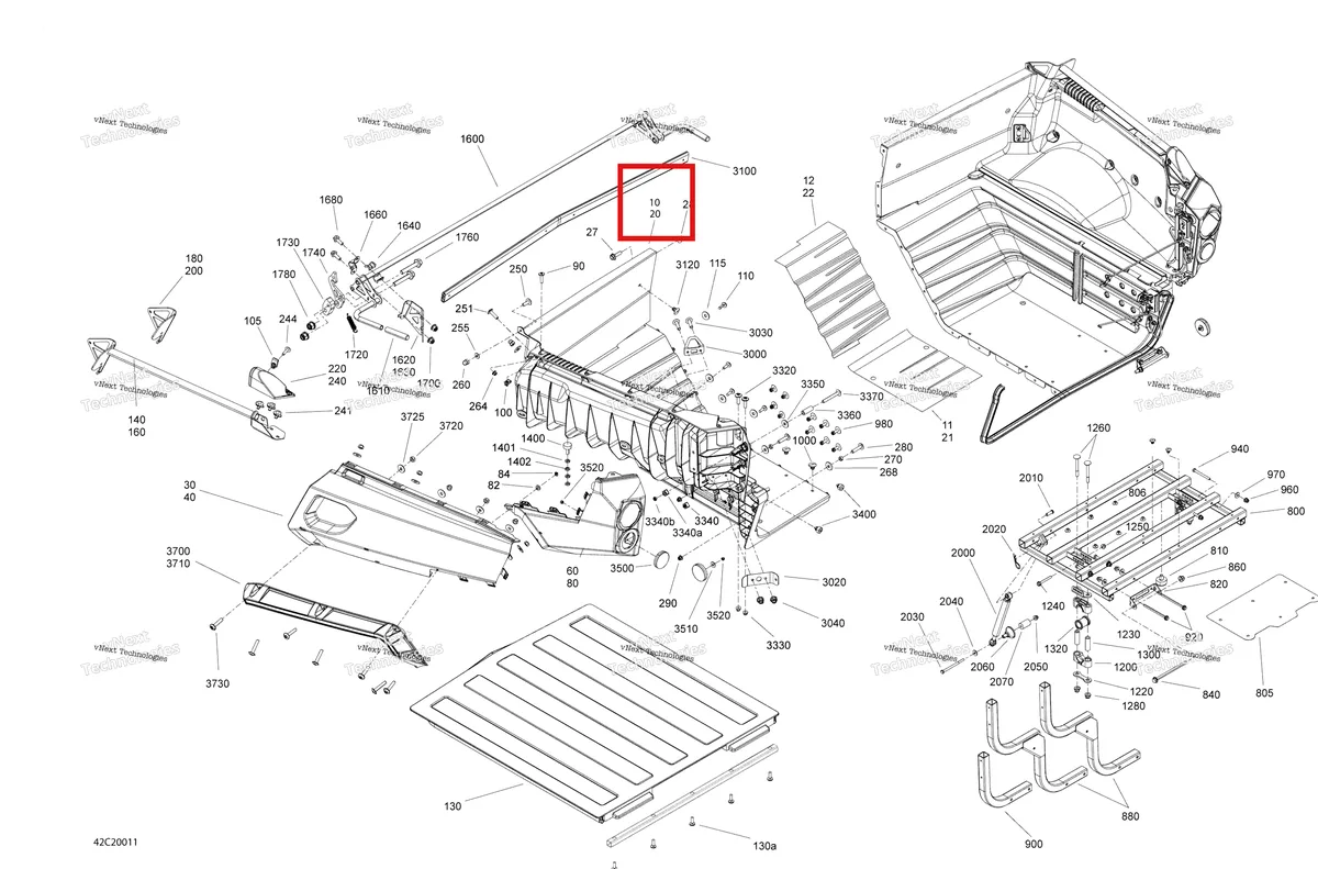 Деталь 715002361 на схеме узла 2020 Can-Am Commander 800R EFI Rear Cargo Box - Box