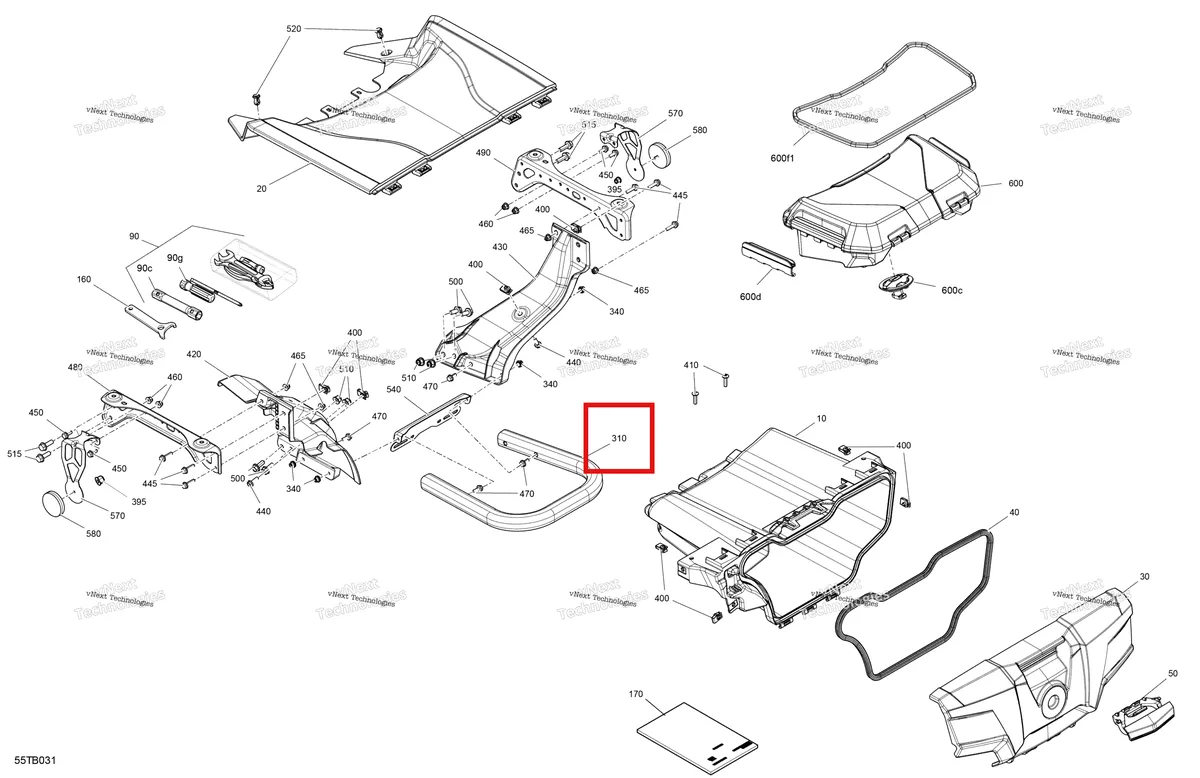 Деталь 715004103 на схеме узла 2022 Can-Am Outlander 1000R EFI - XMR - CE Body - Front Storage Tray