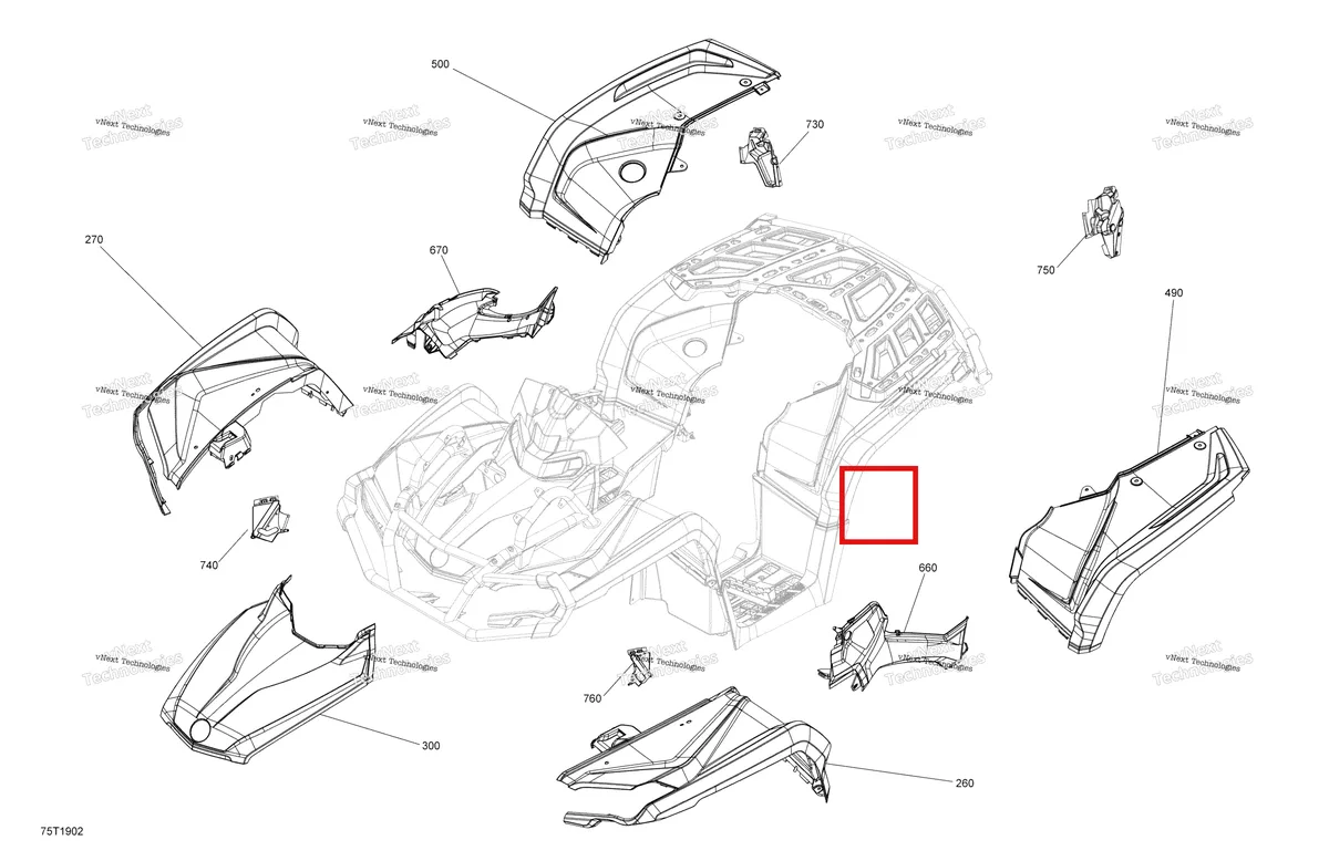 Деталь 715004638 на схеме узла 2019 Can-Am OUTLANDER 570 EFI - PRO NORDIC - T3 Fender And Central Panel Kit - 570 Efi