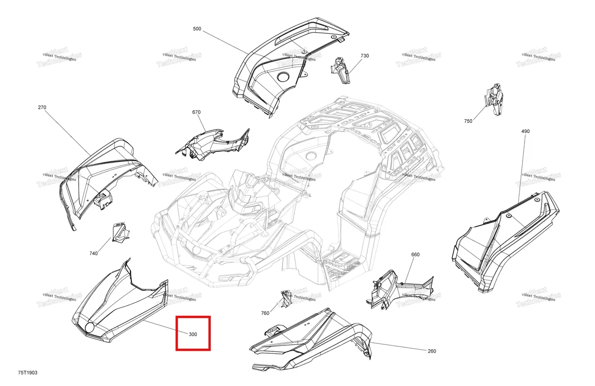 Деталь 715004681 на схеме узла 2019 Can-Am OUTLANDER MAX 1000 EFI - T3 Fender And Central Panel Kit - Package Xtp