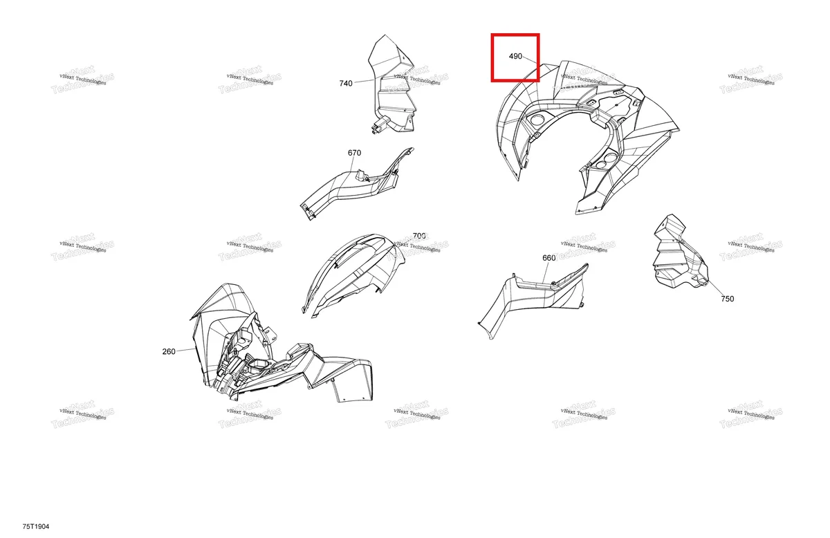 Деталь 715005547 на схеме узла 2019 Can-Am Renegade 1000R EFI Fender And Central Panel Kit - Package Xmr