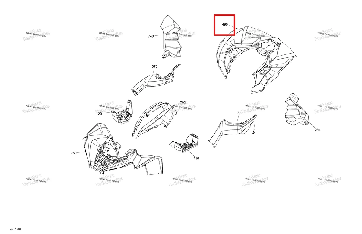Деталь 715005552 на схеме узла 2019 Can-Am RENEGADE 1000 EFI - T3 Fender And Central Panel Kit - Package Xxc