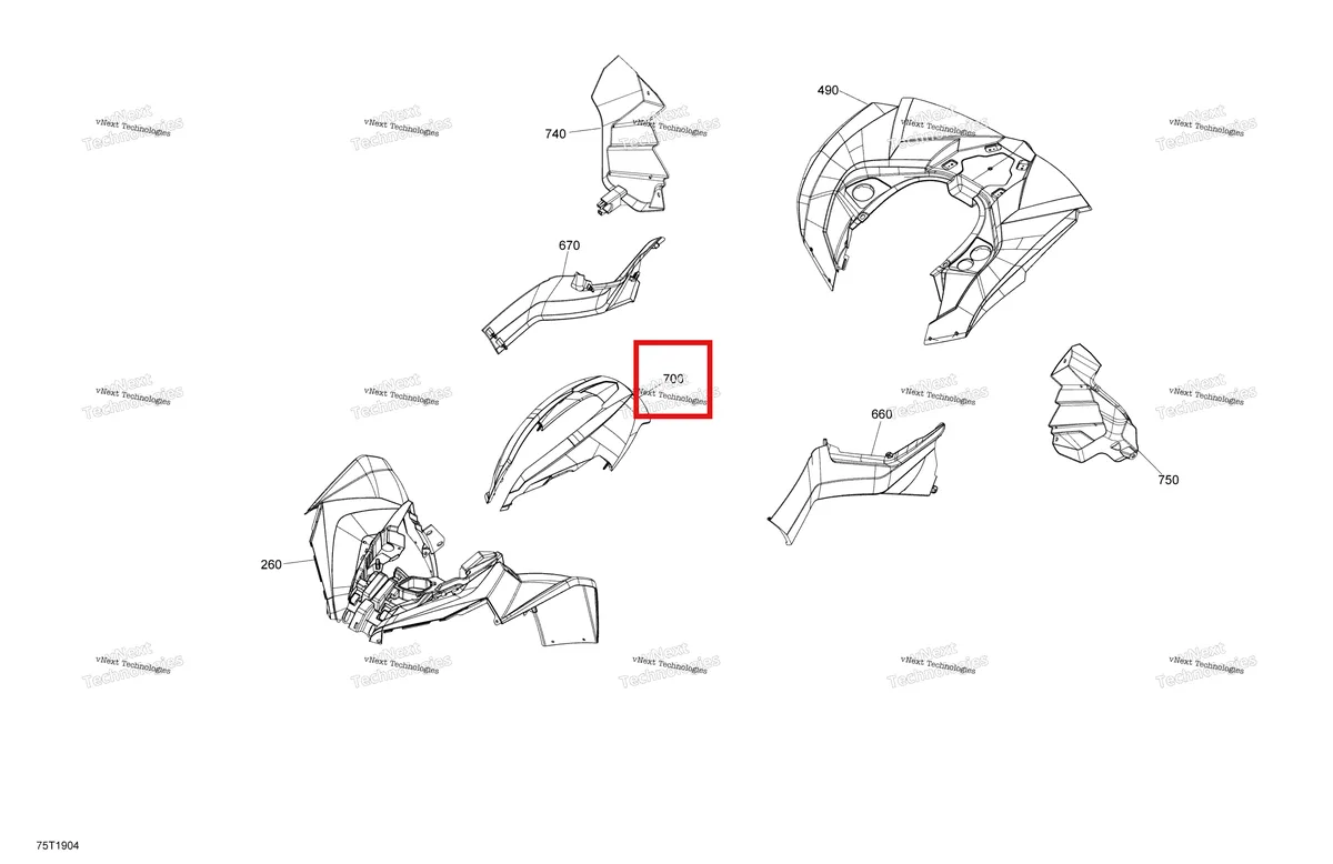 Деталь 715005575 на схеме узла 2019 Can-Am Renegade 1000R EFI Fender And Central Panel Kit - Package Xmr