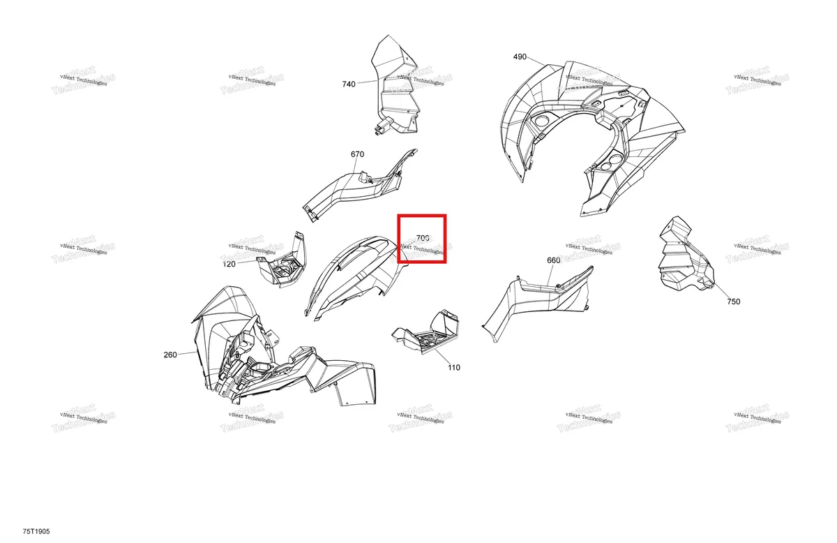 Деталь 715005581 на схеме узла 2019 Can-Am RENEGADE 1000 EFI - T3 Fender And Central Panel Kit - Package Xxc
