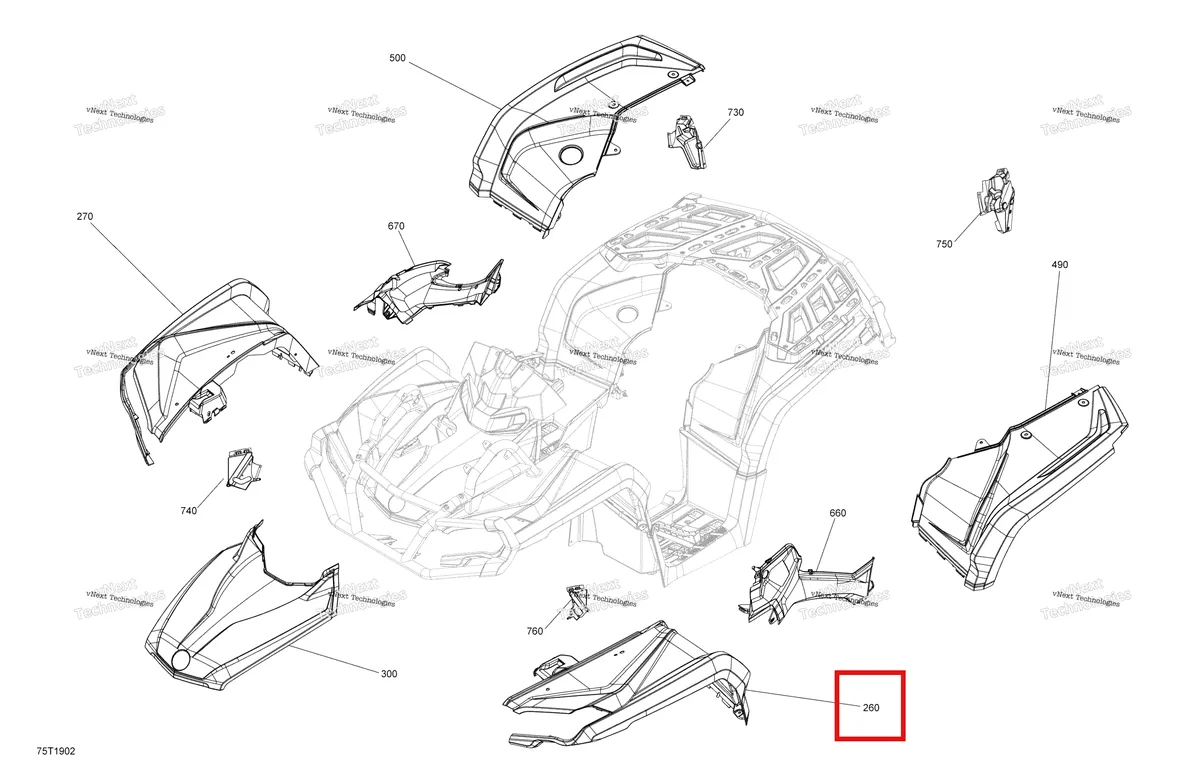 Деталь 715005608 на схеме узла 2019 Can-Am Outlander MAX 850 EFI Fender And Central Panel Kit - Package North Edition