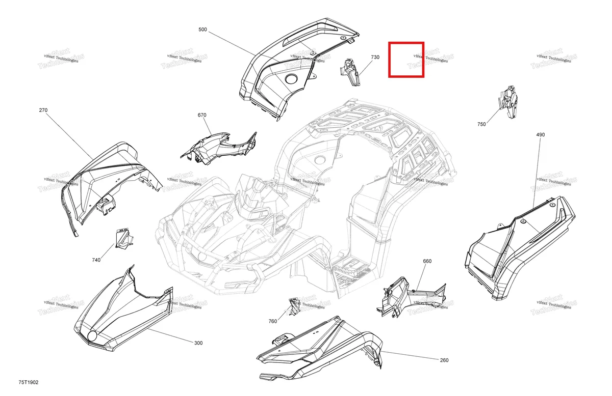 Деталь 715005789 на схеме узла 2019 Can-Am OUTLANDER 570 EFI - PRO NORDIC - T3 Fender And Central Panel Kit - 570 Efi