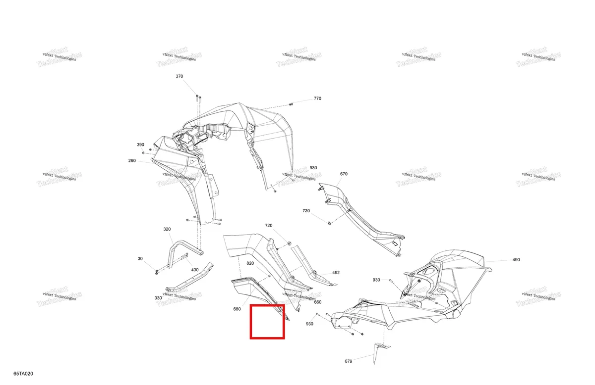 Деталь 715007504 на схеме узла 2021 Can-Am Renegade 1000R EFI - XMR - NEO YELLOW Body - Fender Kit