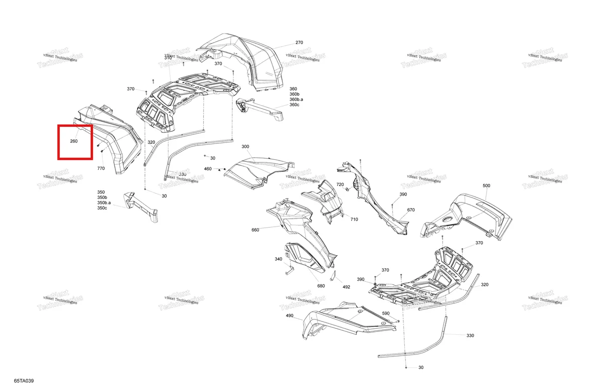 Деталь 715007555 на схеме узла 2021 Can-Am Outlander 650 EFI - STD DPS XT Mossy Oak Edition Body - Fender Kit